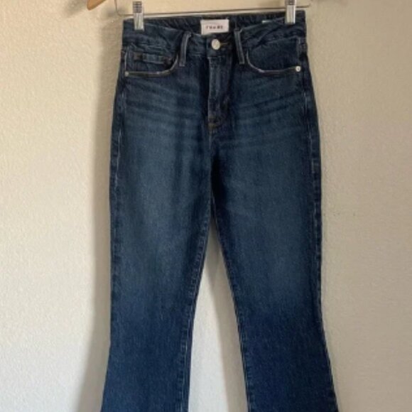 Frame Denim Le Crop Mini Boot Blue Denim Jeans LCMBRAL14 Hallam Frayed Hem - Picture 1 of 9